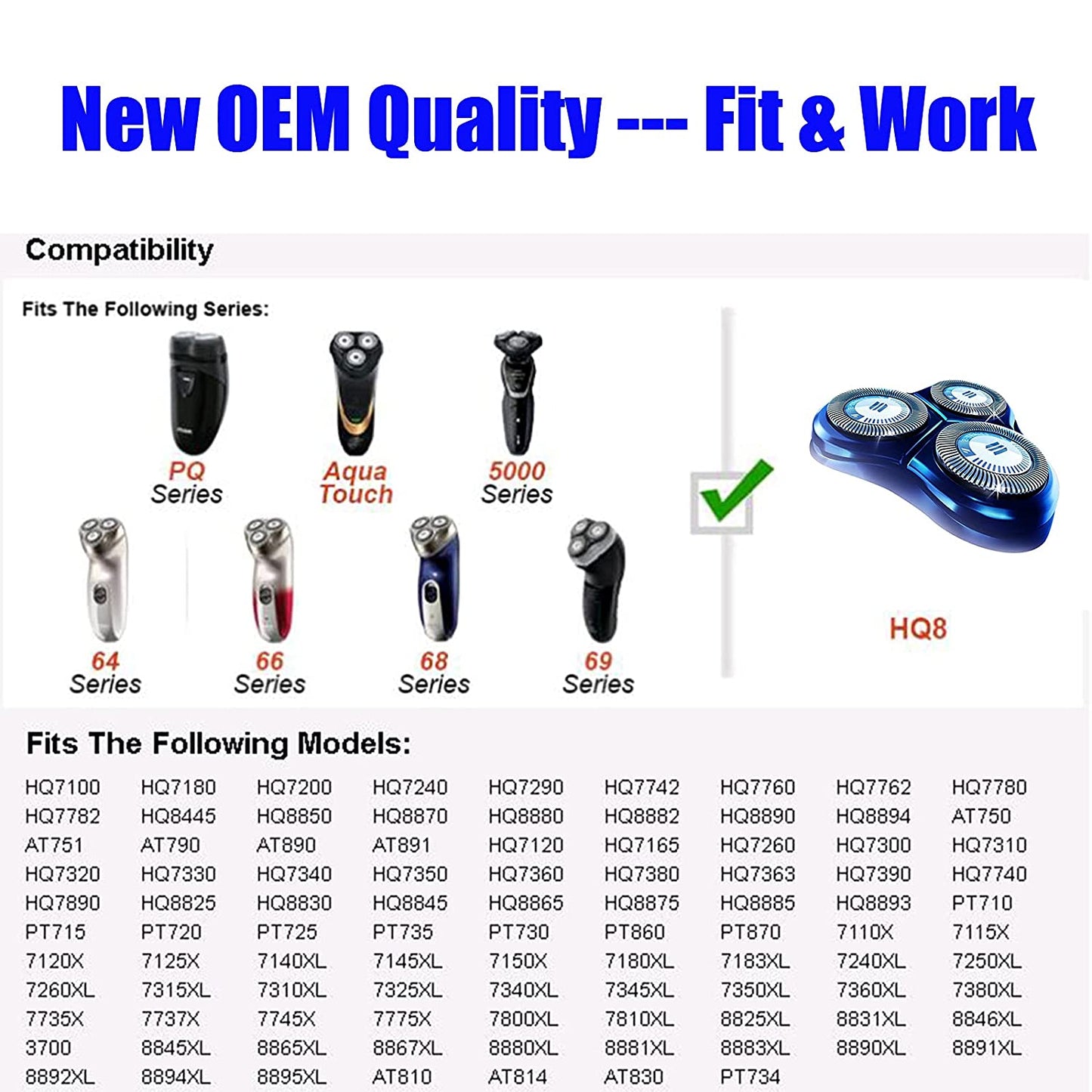 HQ8 Replacement Heads for Philips Norelco Shavers, HQ8 Heads New Upgraded