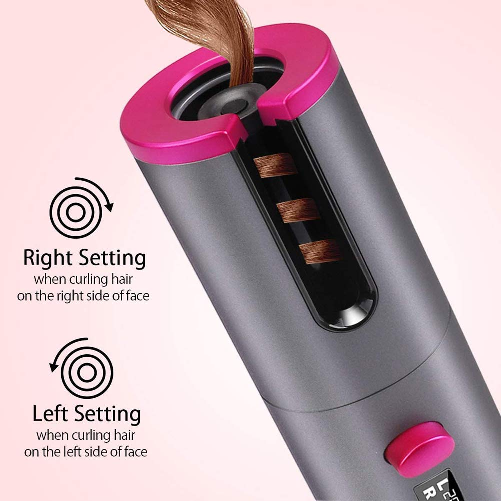 ELECSOP Cordless Hair Curling Iron - Portability Automatic Rotating Hair Curler with 6 Temperatures and Timer Settings, Auto Shut-Off Hair Curling Iron Wand