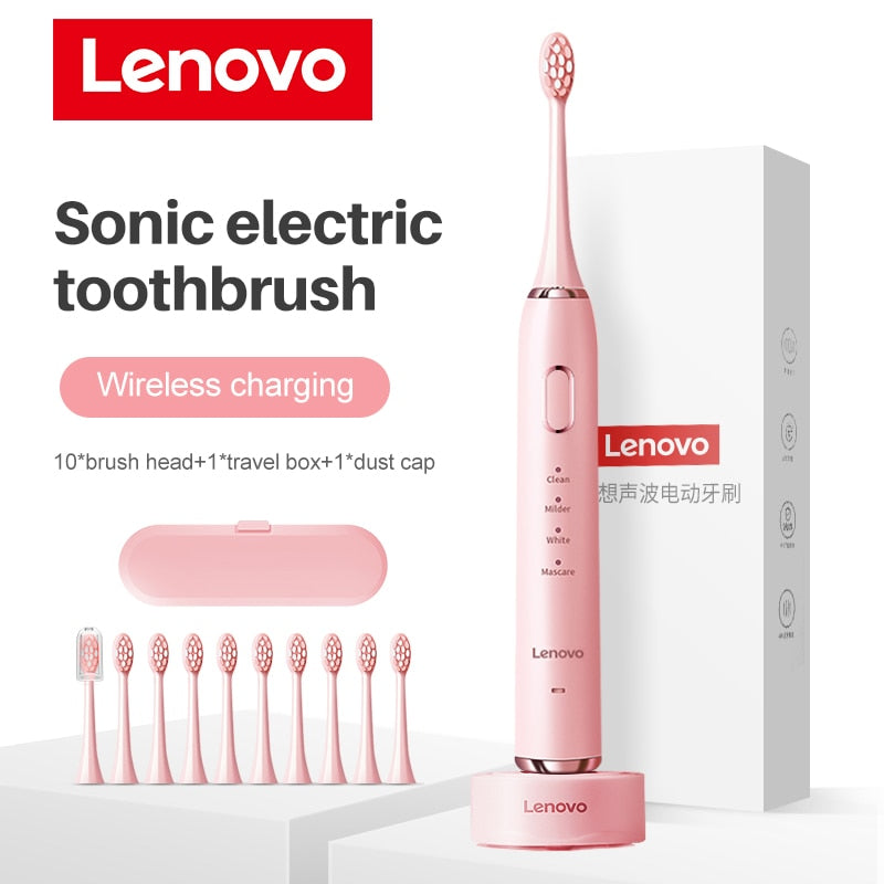 Lenovo Sonic Electric Toothbrush For Adult Teeth 10 Brush Heads With Case IPX7 Waterproof USB Children's Electric Tooth Brush