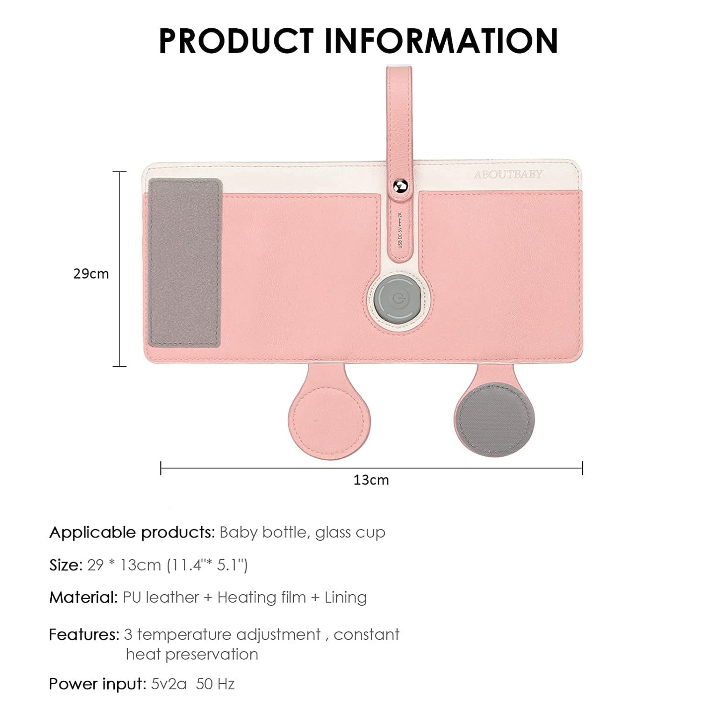 Yadala Baby Bottle Warmer, Portable USB Powered Milk Bottle Warmer Heater Keeper with 3 Temperature Adjustment, Pink