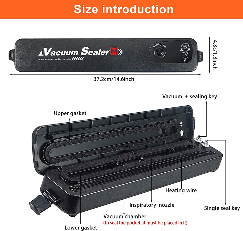 Vacuum Sealer Machine Automatic Food Sealer with 4PCS Vacuum Bags, One-key Auto Food Sealers Vacuum Packing Machine with for Food Preservation, Dry & Moist Universal, Moisture Proof