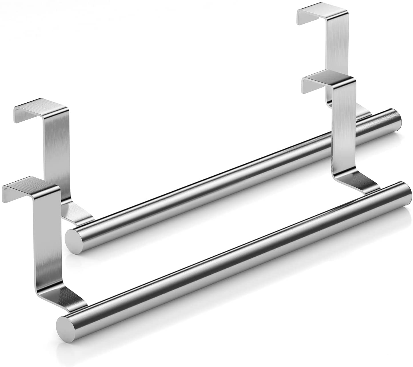 2 Pack Stainless Steel Over Door Towel Rack Bar Holders for Universal Fit on Over Cabinet Cupboard Doors