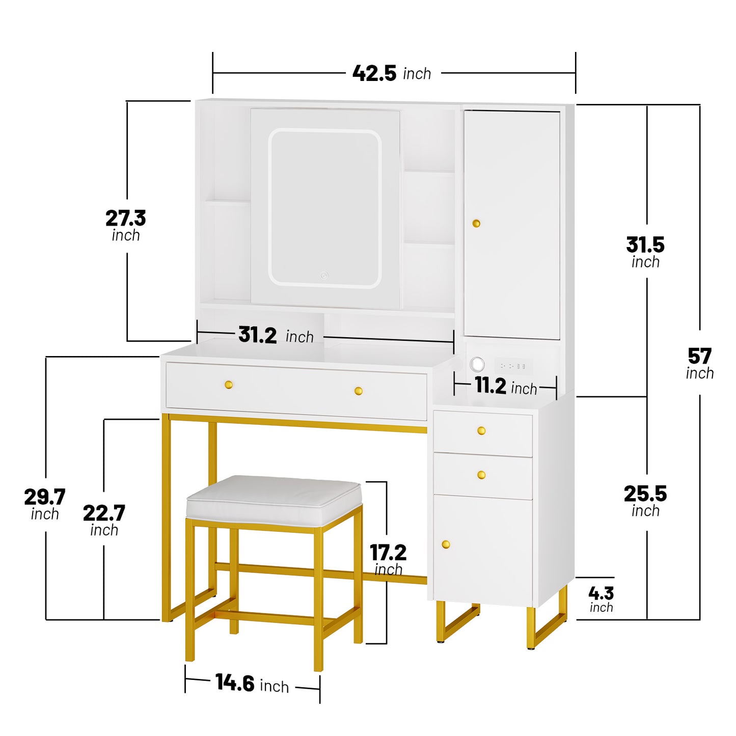 Vanity Set with Lighted Mirror, VIPLIVE Vanity Desk with Stool Family Room