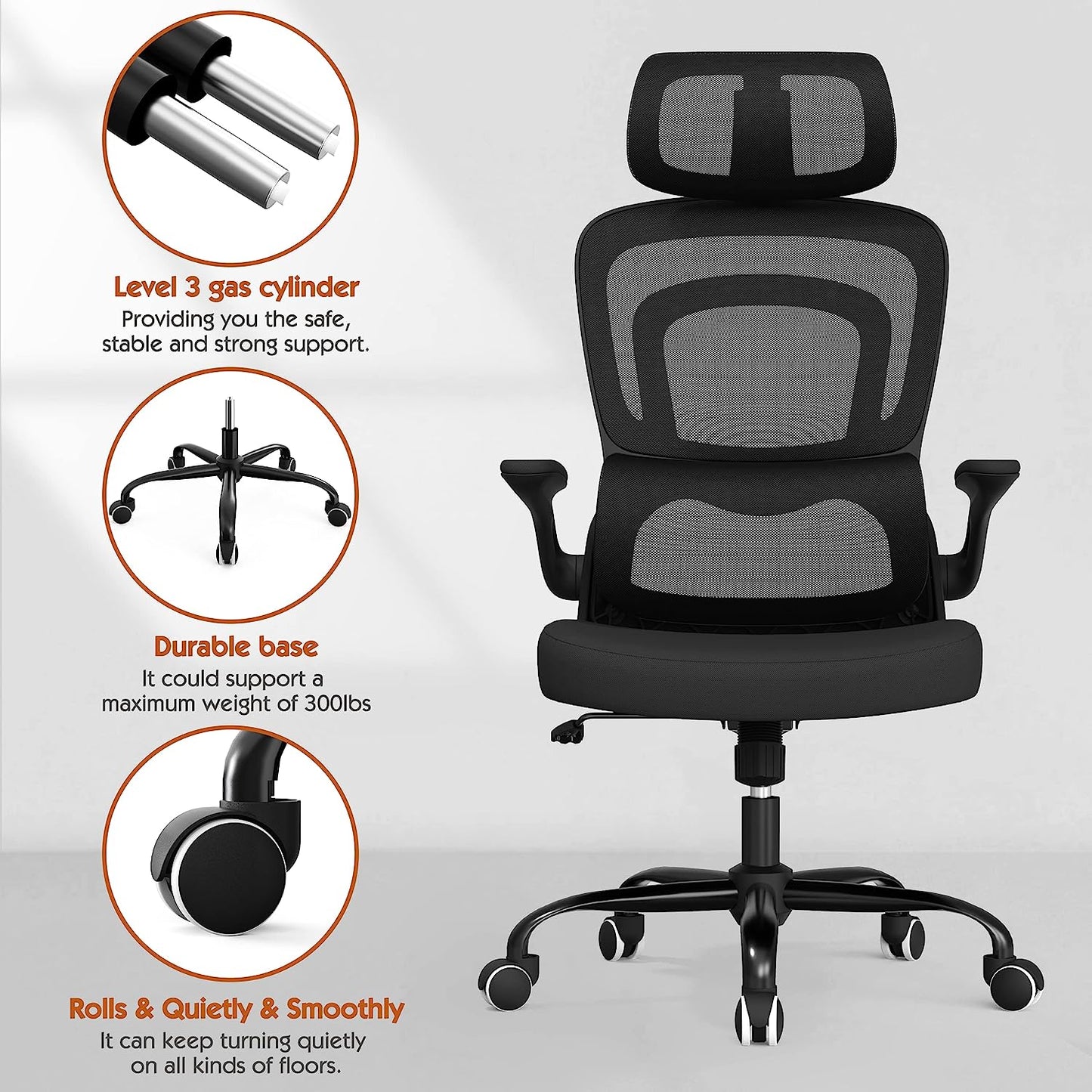 Blarity Ergonomic Office Chair, High Back Mesh Desk Chair with Lumbar Support and Adjustable Headrest