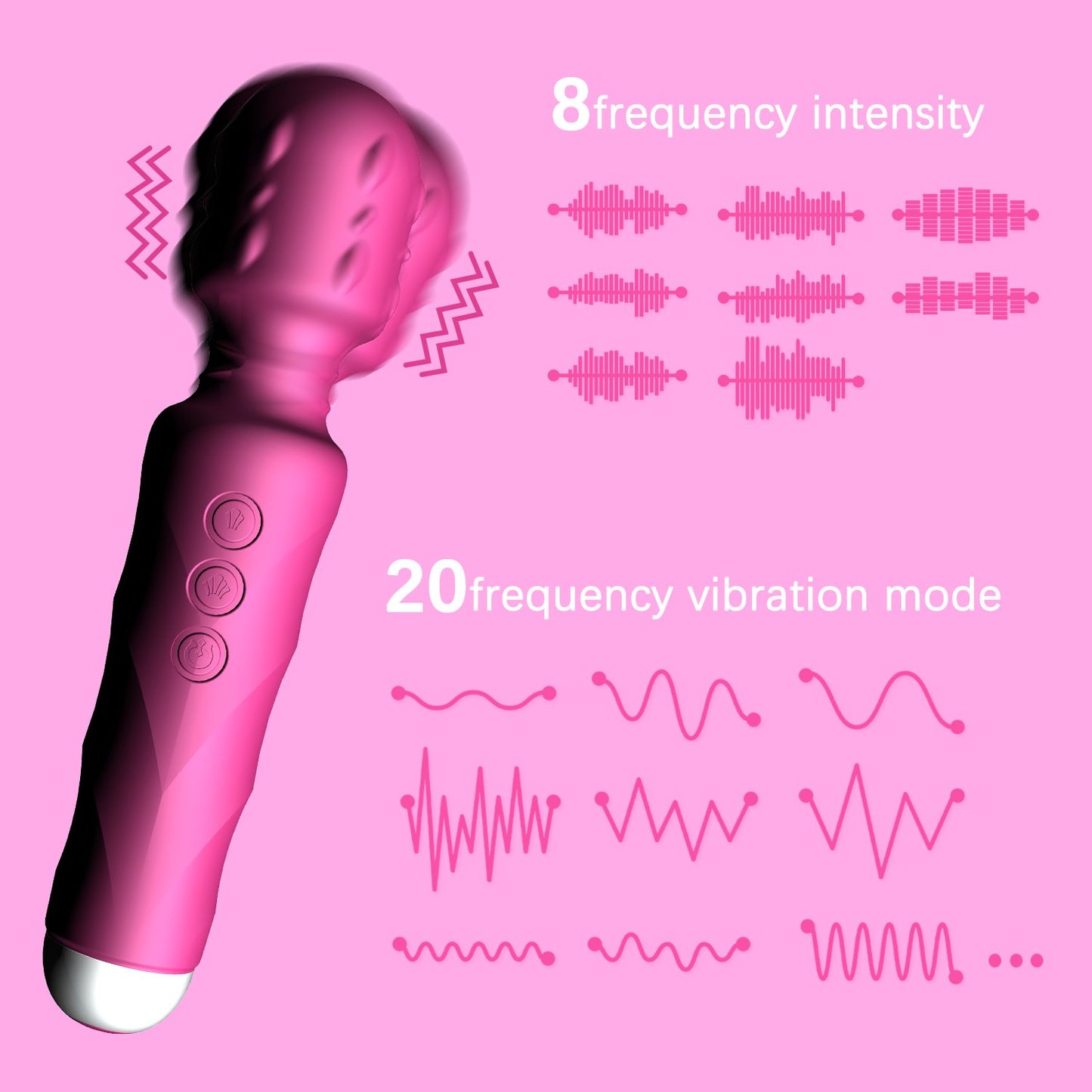 Centerel Vibrators Wand Massager Personal Massager with 8 Speeds 20 Vibration Modes,Rose Red