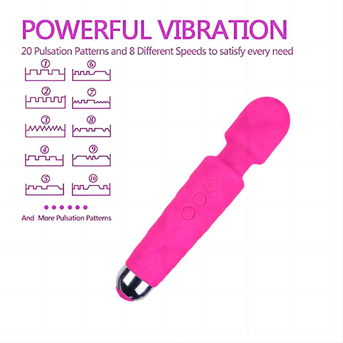 Wand Massager Vibrator with 8 Speeds 20 Vibration Modes, Personal Massager Adult Sex Toys for Women-Black