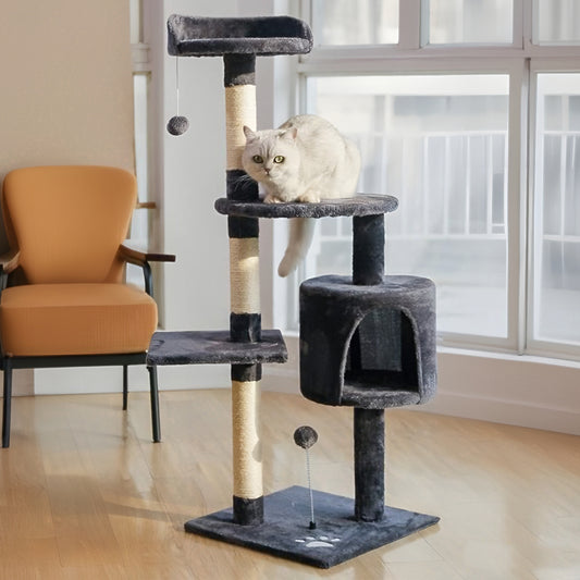 BDUN Cat Tree, 45" Cat Tower Condo with Perch Scratching Posts and Playing Balls for Small Cats, Gray