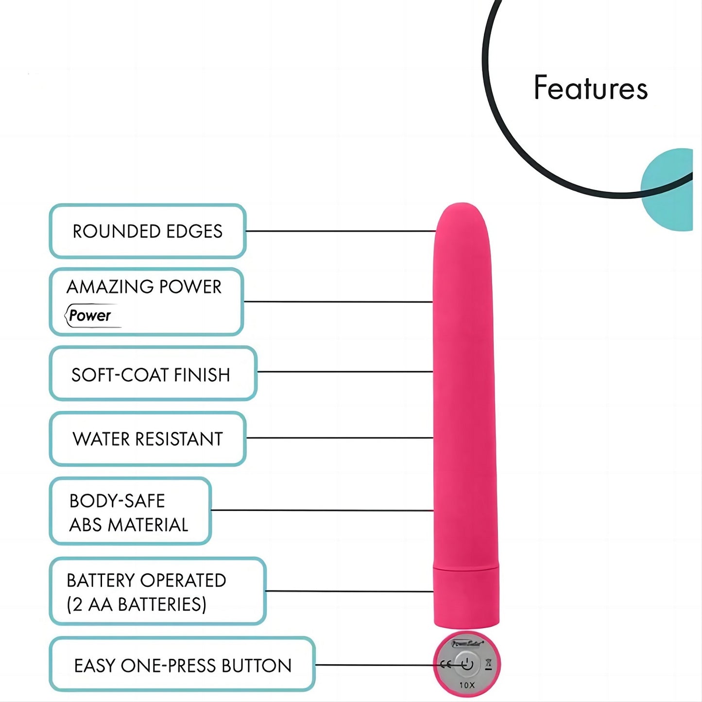 CENTEREL 7" Classic Vibrator 1 Button 10 Functions Water-Resistant Motor Adult Sex Toy-Pink