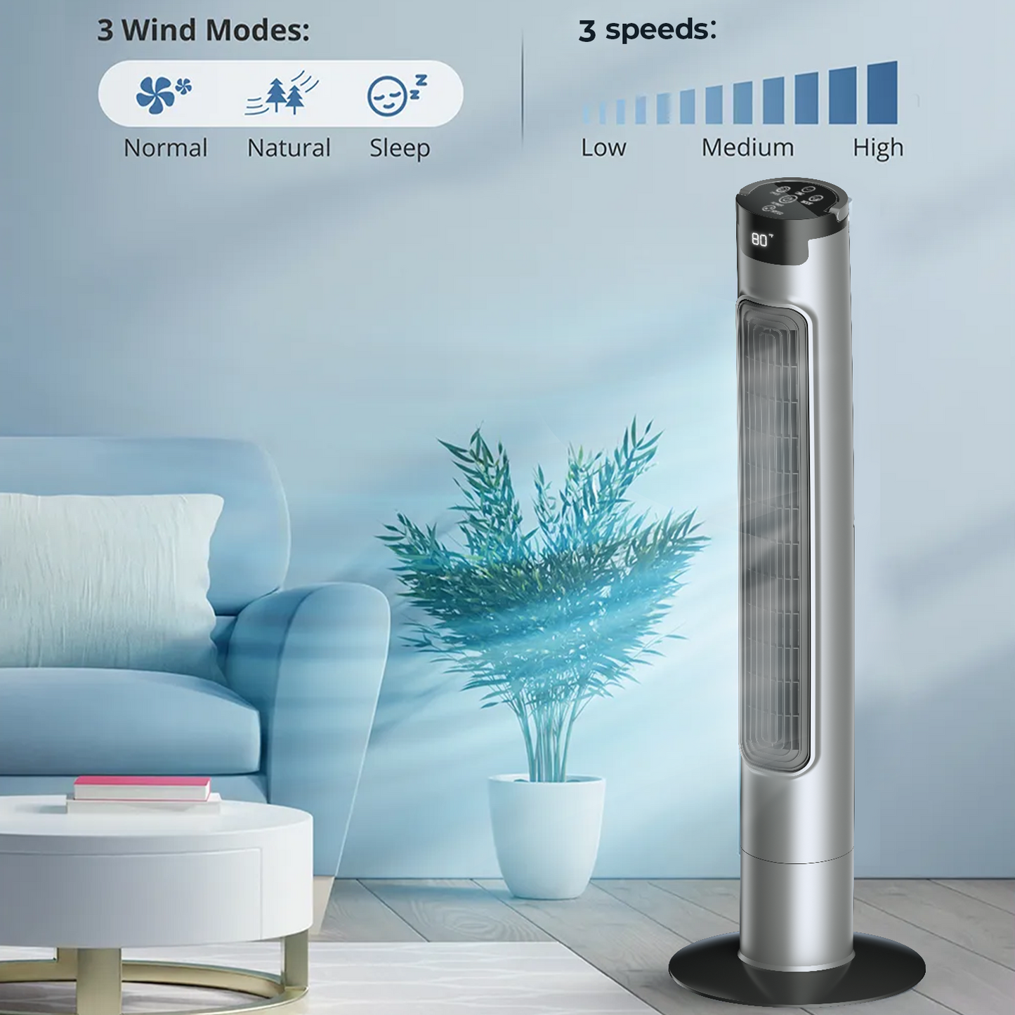 Blarity Tower Fan for Home, Quiet Bladeless Floor Fan with Remote, 90° Oscillating Standing Fans for Bedroom