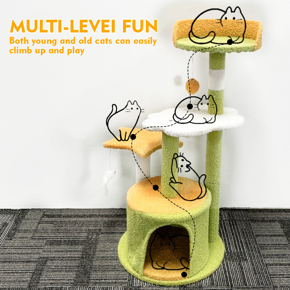 BDUN 35" Cat Tree Tower with Sisal Scratching Posts Condo Perch for Indoor Small Cats, Green