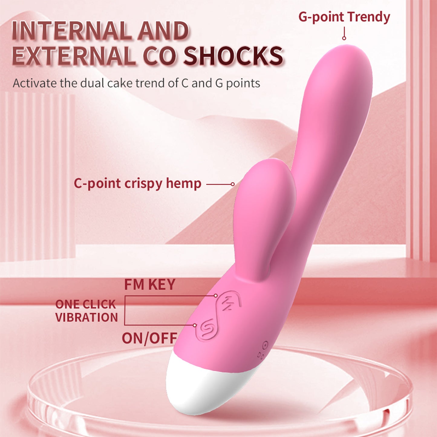 Centerel Rabbit Vibrator G-spot Stimulation Massager with 12 Vibrations Powerful Dual Motors Adult Sex Toys for Women-Pink