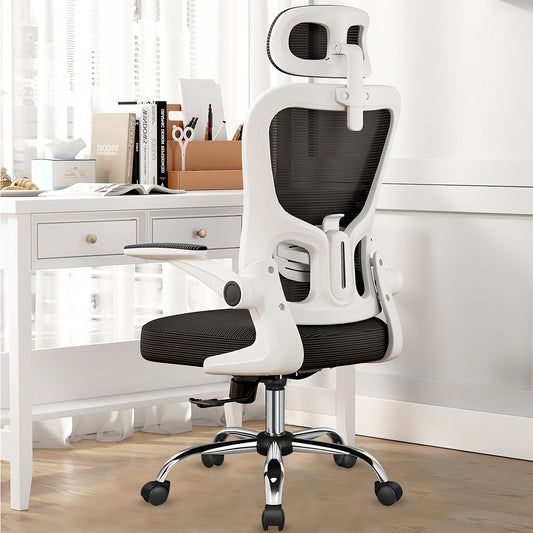 Ergonomic Office Chair with Lumbar Support and Headrest, Swivel Desk Chair with Armrests, White