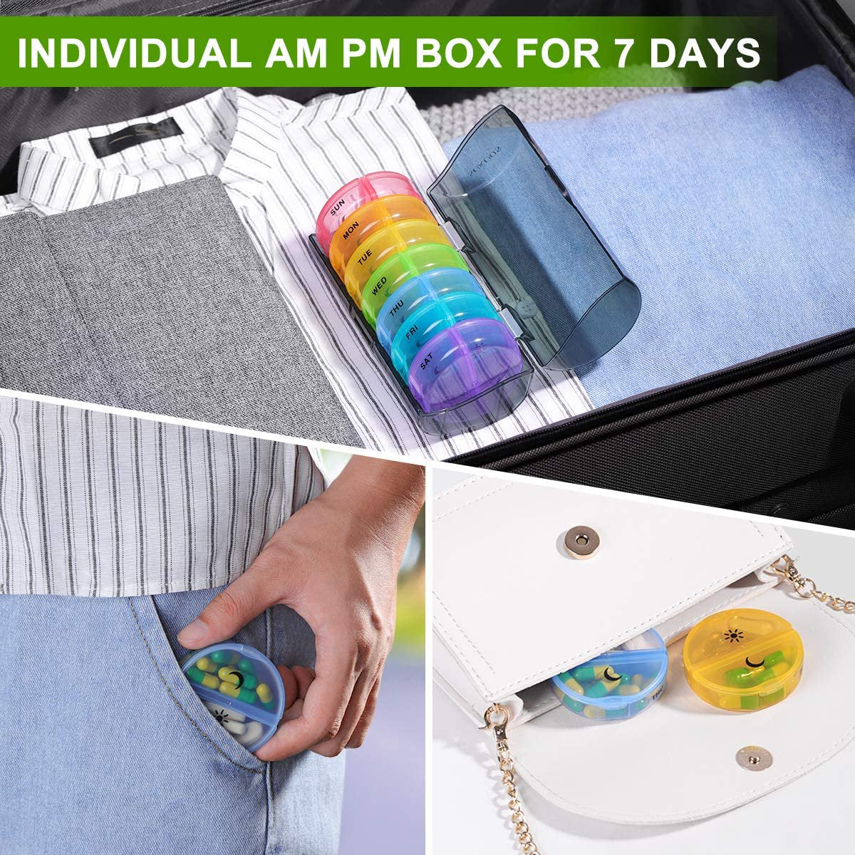 Weekly Pill Organizer 7 Day 2 Times a Day, Large Daily Pill Cases for Pills/Vitamin/Fish Oil/Supplements (Black Box)