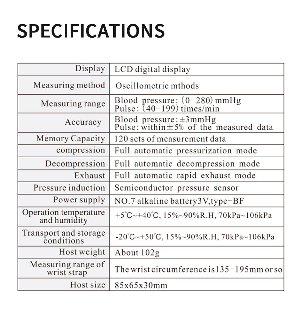 Wrist Blood Pressure Monitor Large LCD Display BP Machine Adjustable Cuff 5.31-7.68 inch Automatic 120 measurements wit