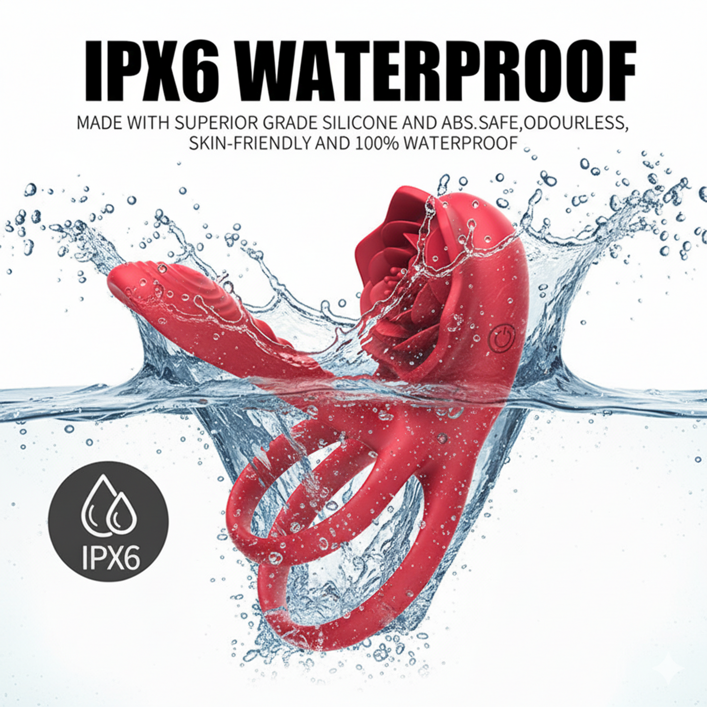 Rose Toy Vibrator Lock Rings Nipple Clitoris Stimulator Vibrators Sex Toys for Couple Delay Lick Vagina Toys with Penis Ring - Red