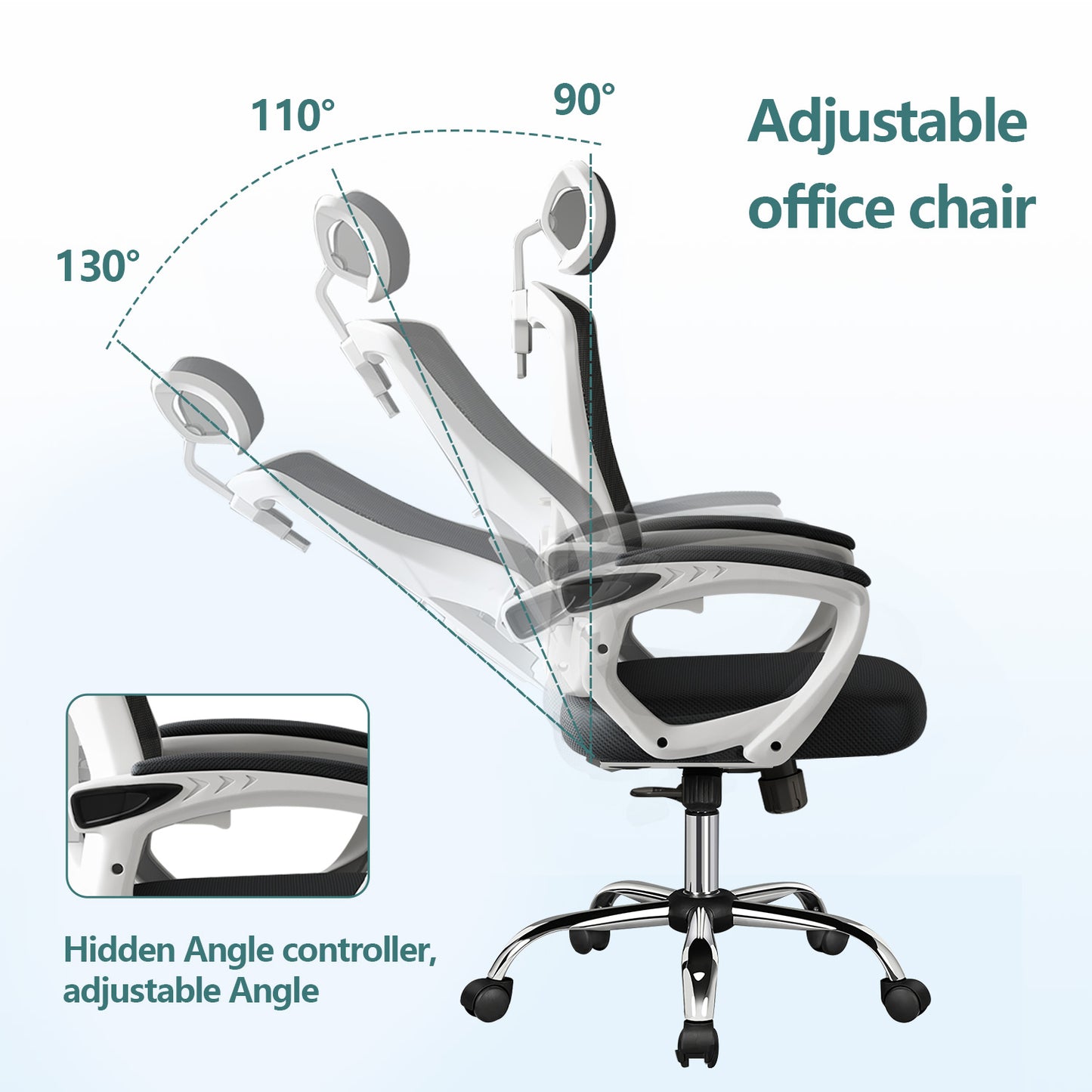 Happylost Ergonomic Office Chair,With Adjustable Headrest, Lumbar Support and PU Wheels, Swivel Computer Task Chair for Office,White