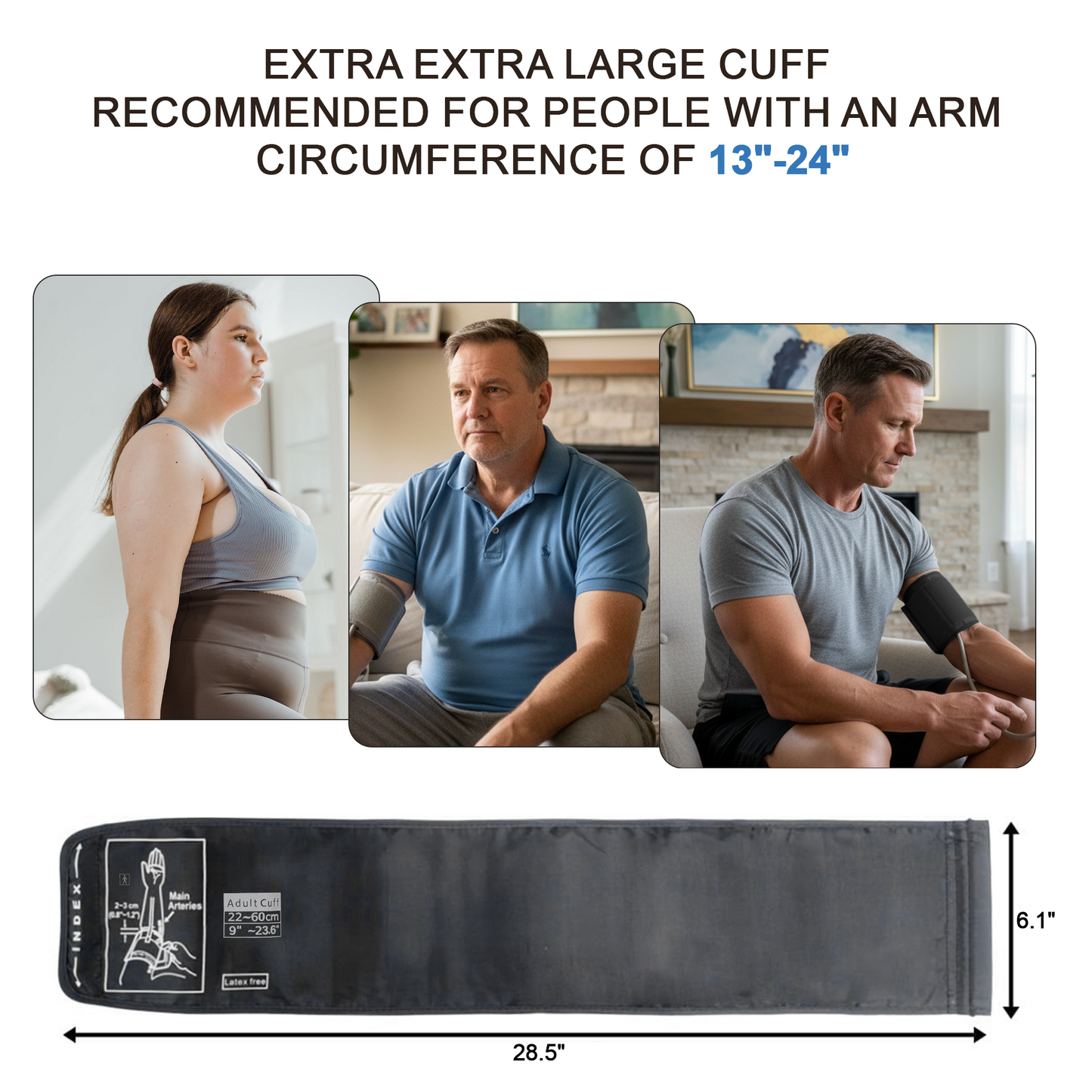 Extra Large Blood Pressure Cuff, Replacement BP Cuff Applicable for 9”-23.6” Big Arm, Compatible with Most BP Monitors