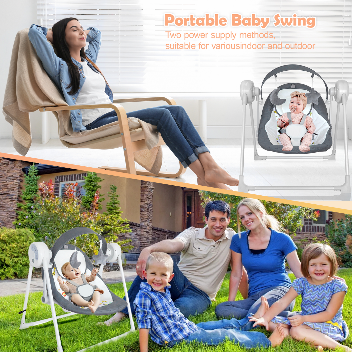 Baby Swing for Infants, 5 Speed Electric Baby Swing, Baby Rocker Adjustable Seat for Newborn & up, Gray