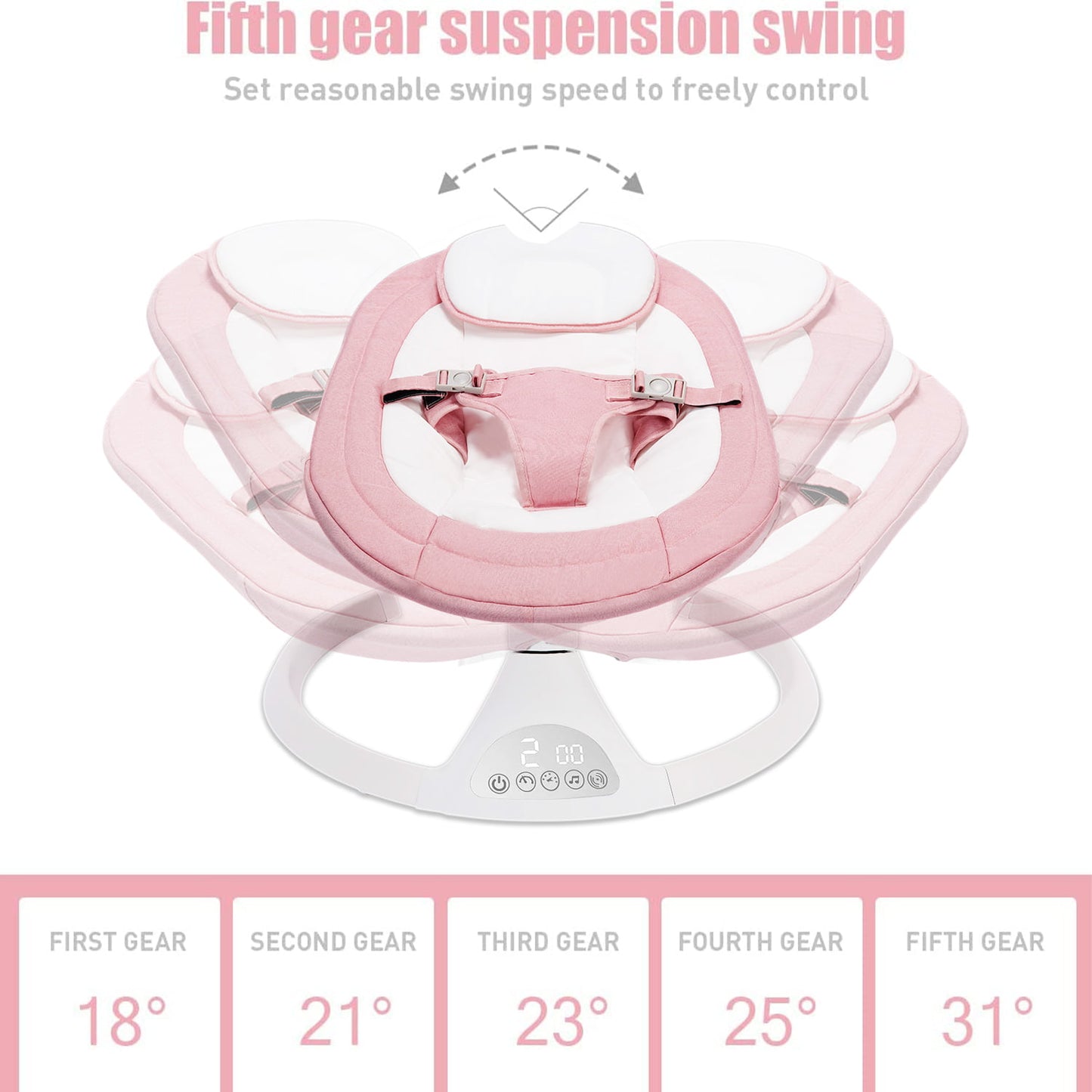 Baby Swing for Infants, Bluetooth Rocker, Newborn Electric Auto Swing Chair with 5 Gears & Time Set & Music, Pink