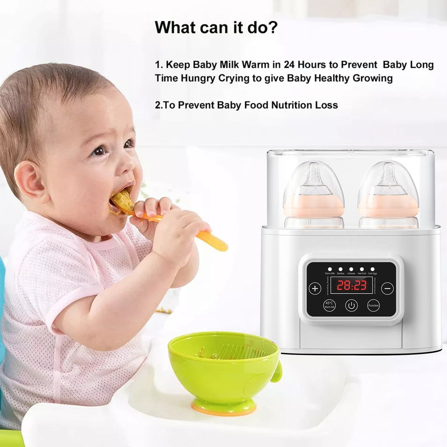 Laverner Baby Bottle Warmer, Bottle Sterilizer, 7-in-1 Fast Bottle Warmer Food Heater&Defrost, Baby Breast Milk Formula Warmer with LCD Display