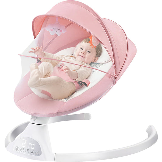 Baby Swing for Infants, Bluetooth Rocker, Newborn Electric Auto Swing Chair with 5 Gears & Time Set & Music, Pink