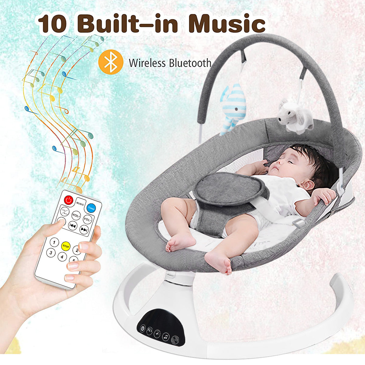 Electric Baby Swing for Infants, Bluetooth Swing Baby Bouncer Baby Rocker with Intelligence Timing, Gray