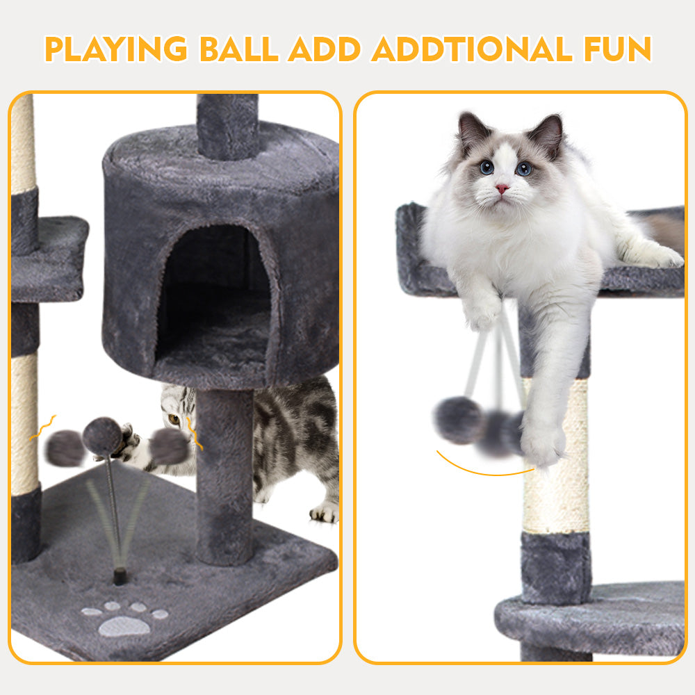 BDUN Cat Tree, 45" Cat Tower Condo with Perch Scratching Posts and Playing Balls for Small Cats, Gray