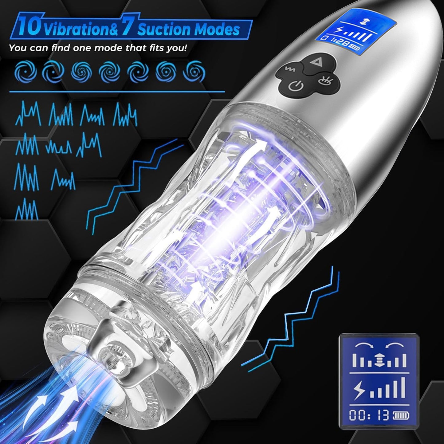 Centerel Automatic Male Masturbator, Masturbators Cup with 10 Vibrations & 7 Thrusting modes Adult Sex Toys for Men