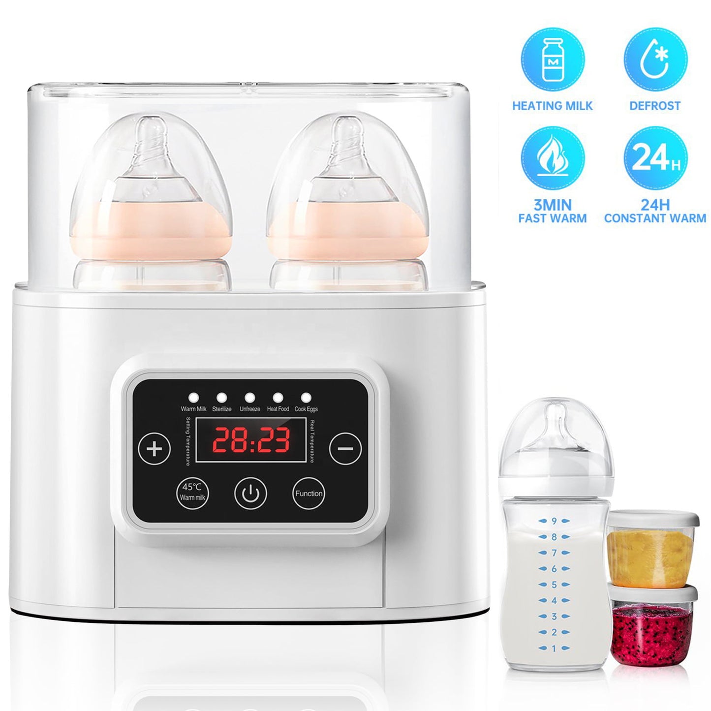 Laverner Baby Bottle Warmer, Bottle Sterilizer, 7-in-1 Fast Bottle Warmer Food Heater&Defrost, Baby Breast Milk Formula Warmer with LCD Display