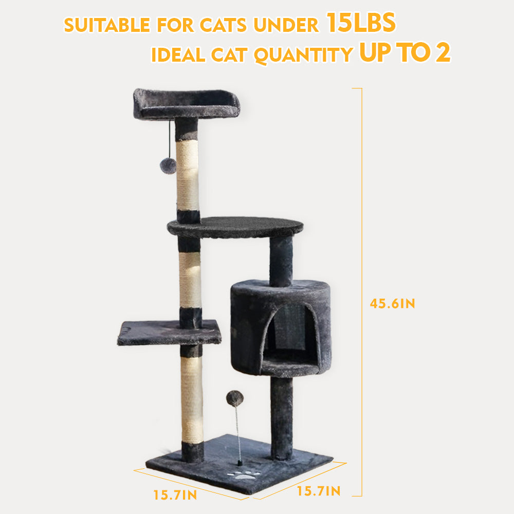 BDUN Cat Tree, 45" Cat Tower Condo with Perch Scratching Posts and Playing Balls for Small Cats, Gray