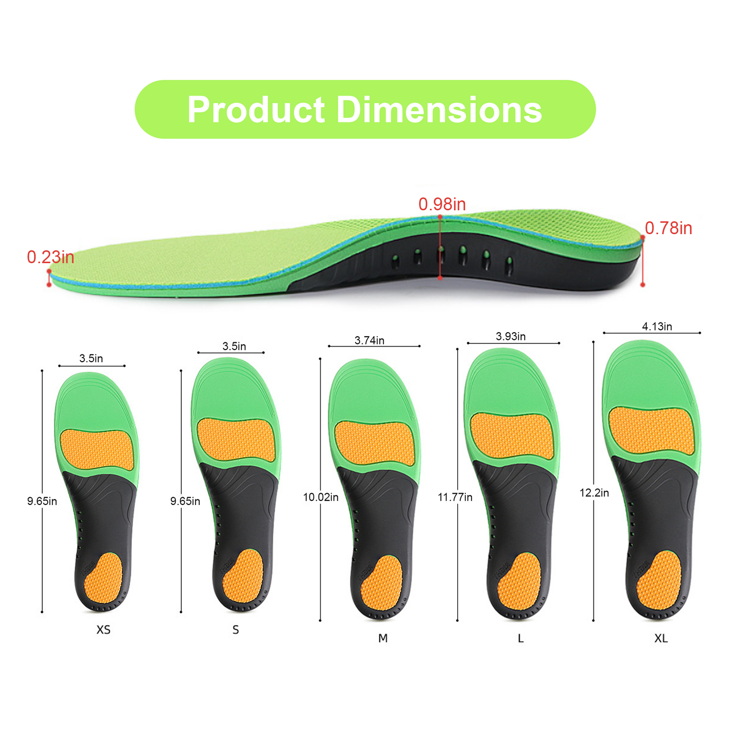 BDUN Orthotics Inserts for Men Women, Plantar Fasciitis High Arch Support Inserts, Flat feet Shoe Insoles Absorb Shock, L