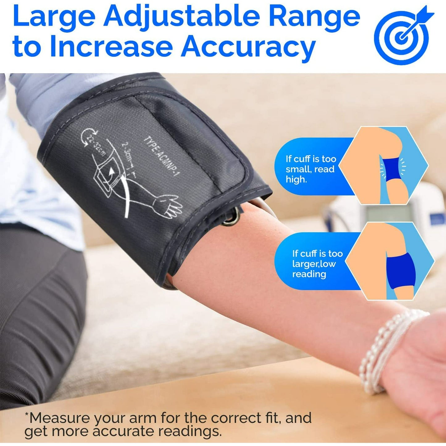 Large Blood Pressure Cuff, Replacement Large Cuff Compatible with Omron BP for 9"-19" Inches(22-48cm) Big Arm