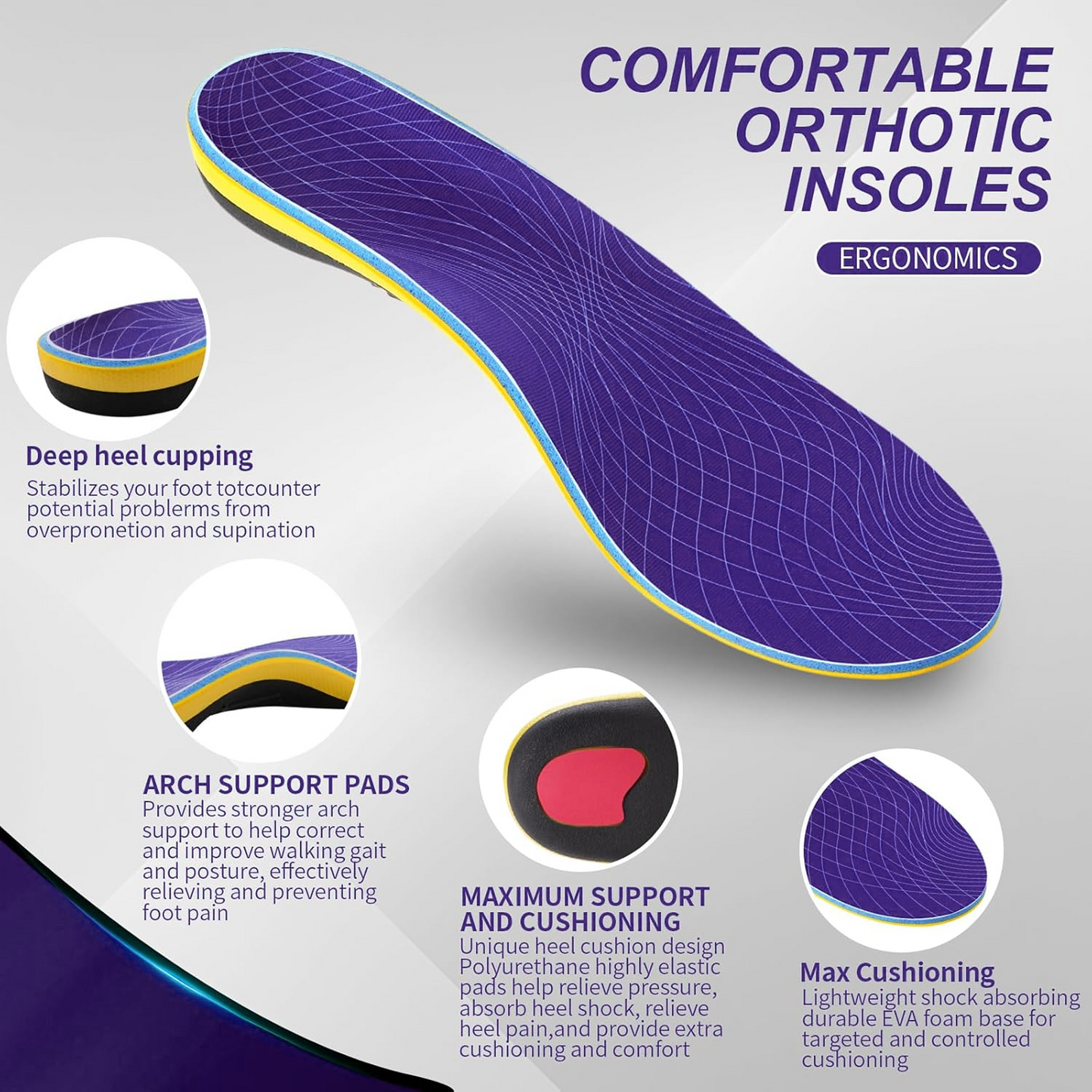 BDUN Heavy Duty Support Pain Relief Orthotics - 220+ lbs Plantar Fasciitis High Arch Support Insoles for Men Women, Flat Feet Orthotic Insert, Work Boot Shoe Insole, Absorb Shock with Every Step