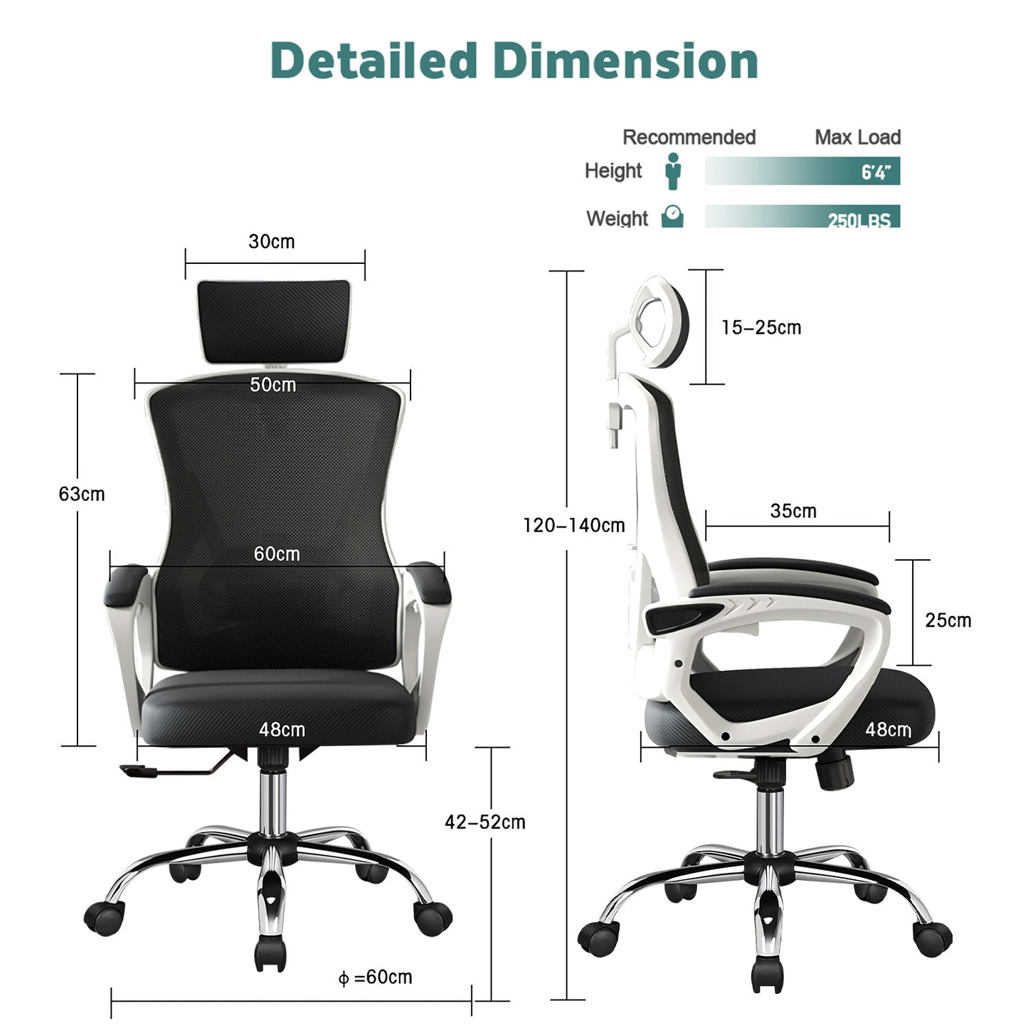 Happylost Ergonomic Office Chair,With Adjustable Headrest, Lumbar Support and PU Wheels, Swivel Computer Task Chair for Office,White