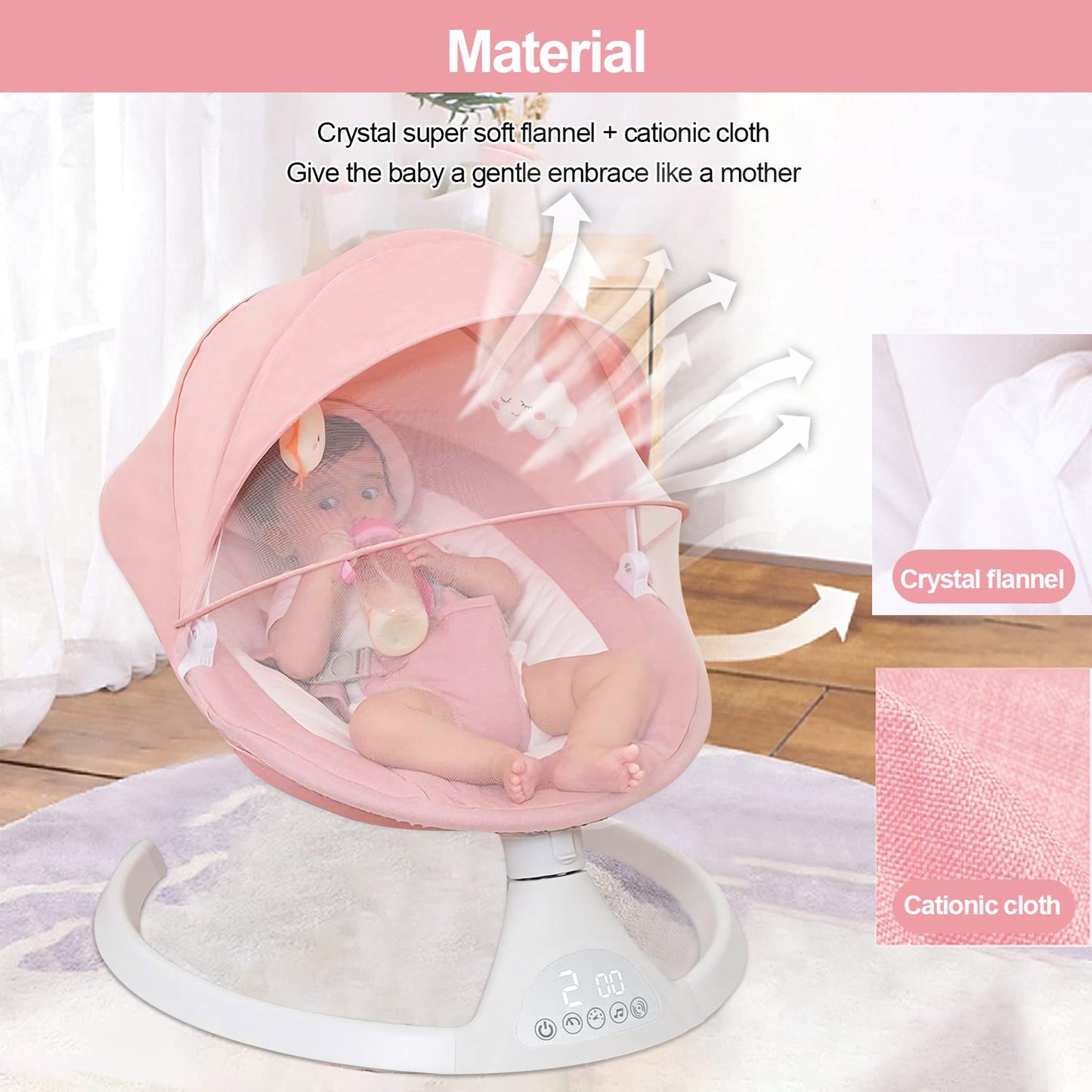 Baby Swing for Infants, Bluetooth Rocker, Newborn Electric Auto Swing Chair with 5 Gears & Time Set & Music, Pink