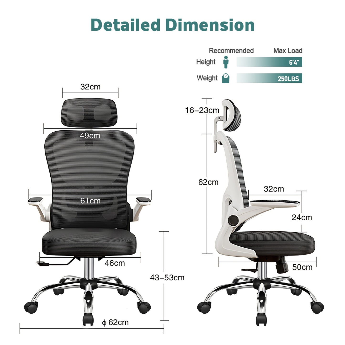 Ergonomic Office Chair with Lumbar Support and Headrest, Swivel Desk Chair with Armrests, White