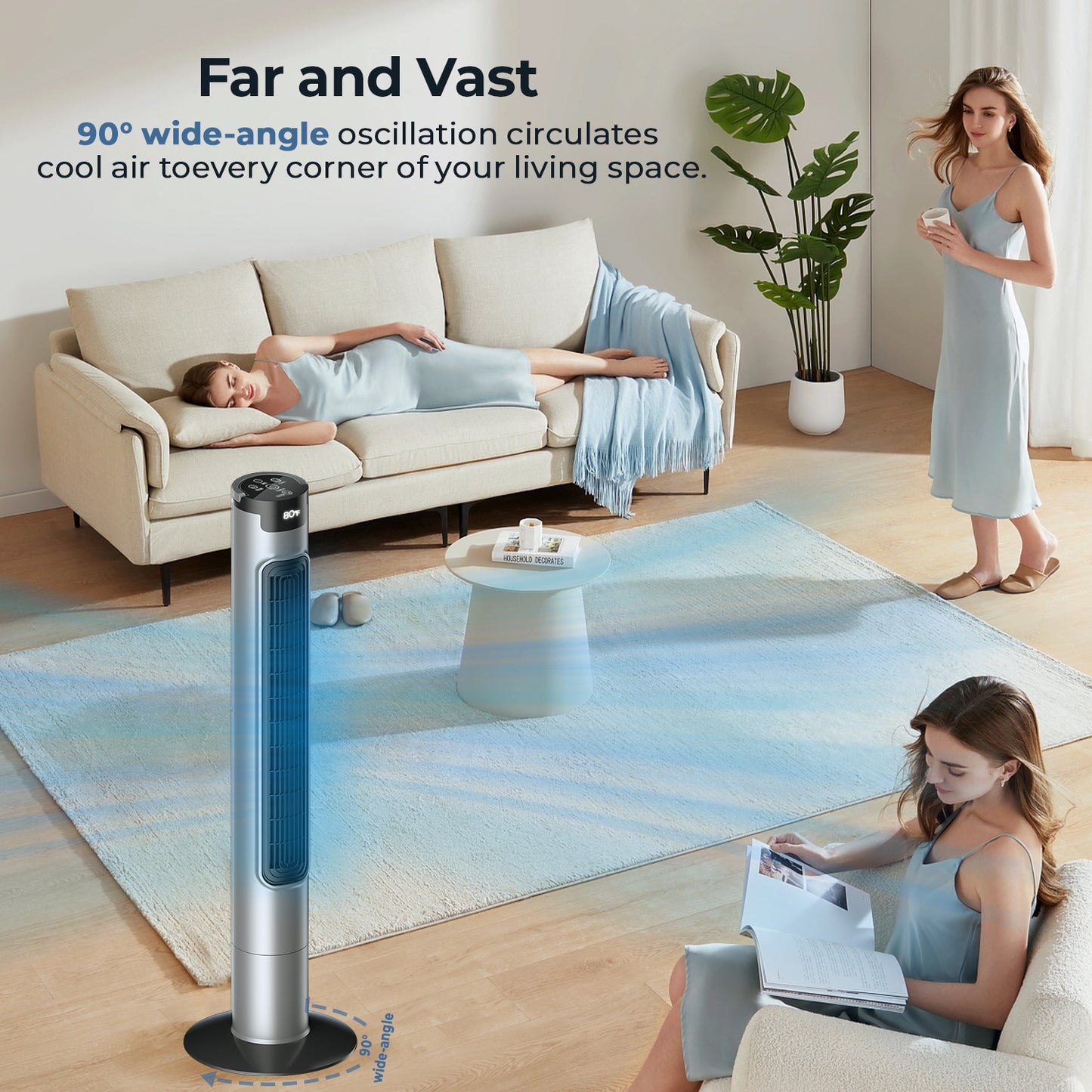 Blarity Tower Fan for Home, Quiet Bladeless Floor Fan with Remote, 90° Oscillating Standing Fans for Bedroom