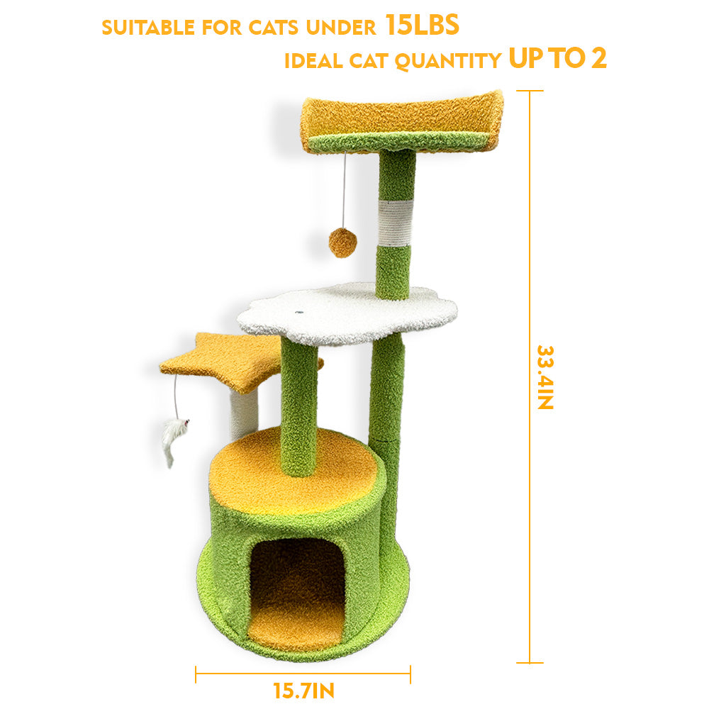 BDUN 35" Cat Tree Tower with Sisal Scratching Posts Condo Perch for Indoor Small Cats, Green