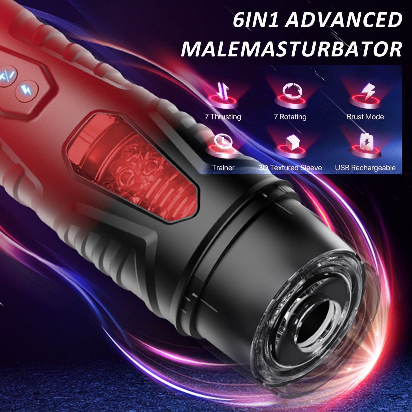 Centerel Automatic Male Masturbator with 7 Thrusting & 7 Rotating Modes Sex Toys for Men, Red