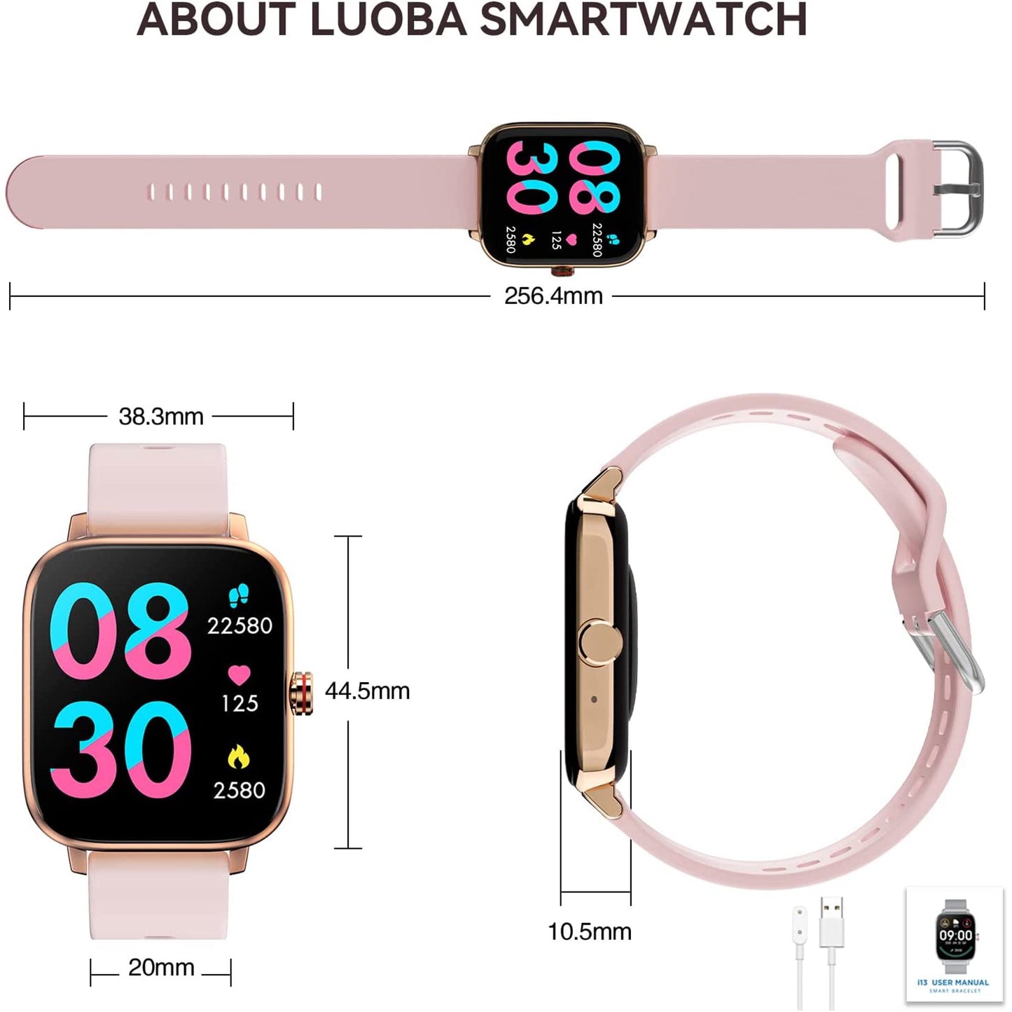 VIPLIVE Smart Watch, 1.7'' Full Touch Answer/Make Call Android Smartwatch for Women & Men Compatible with Android & iOS (Pink)