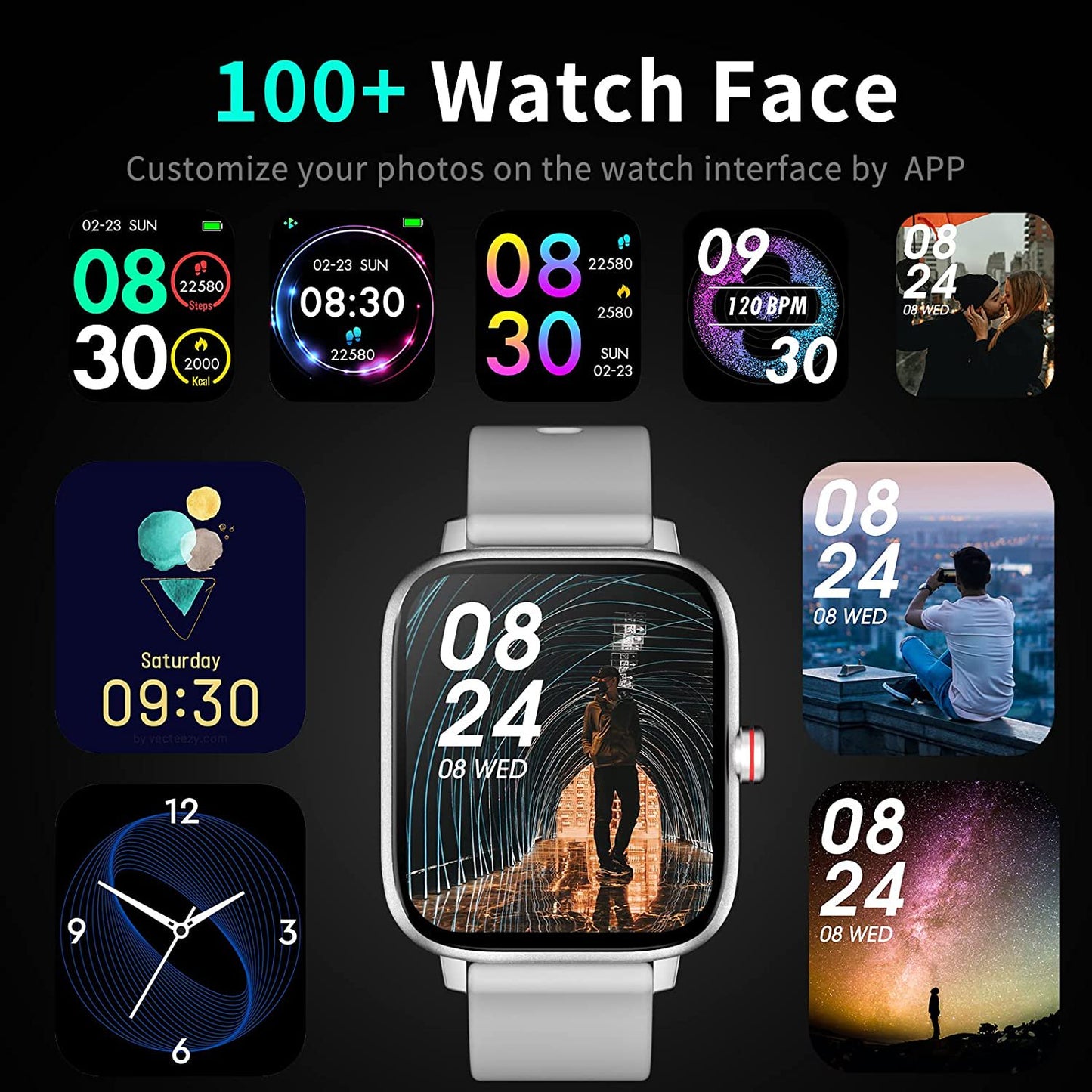 VIPLIVE Smart Watch, 1.7'' Full Touch Answer/Make Call Android Smartwatch for Women & Men Compatible with Android & iOS (Gray)