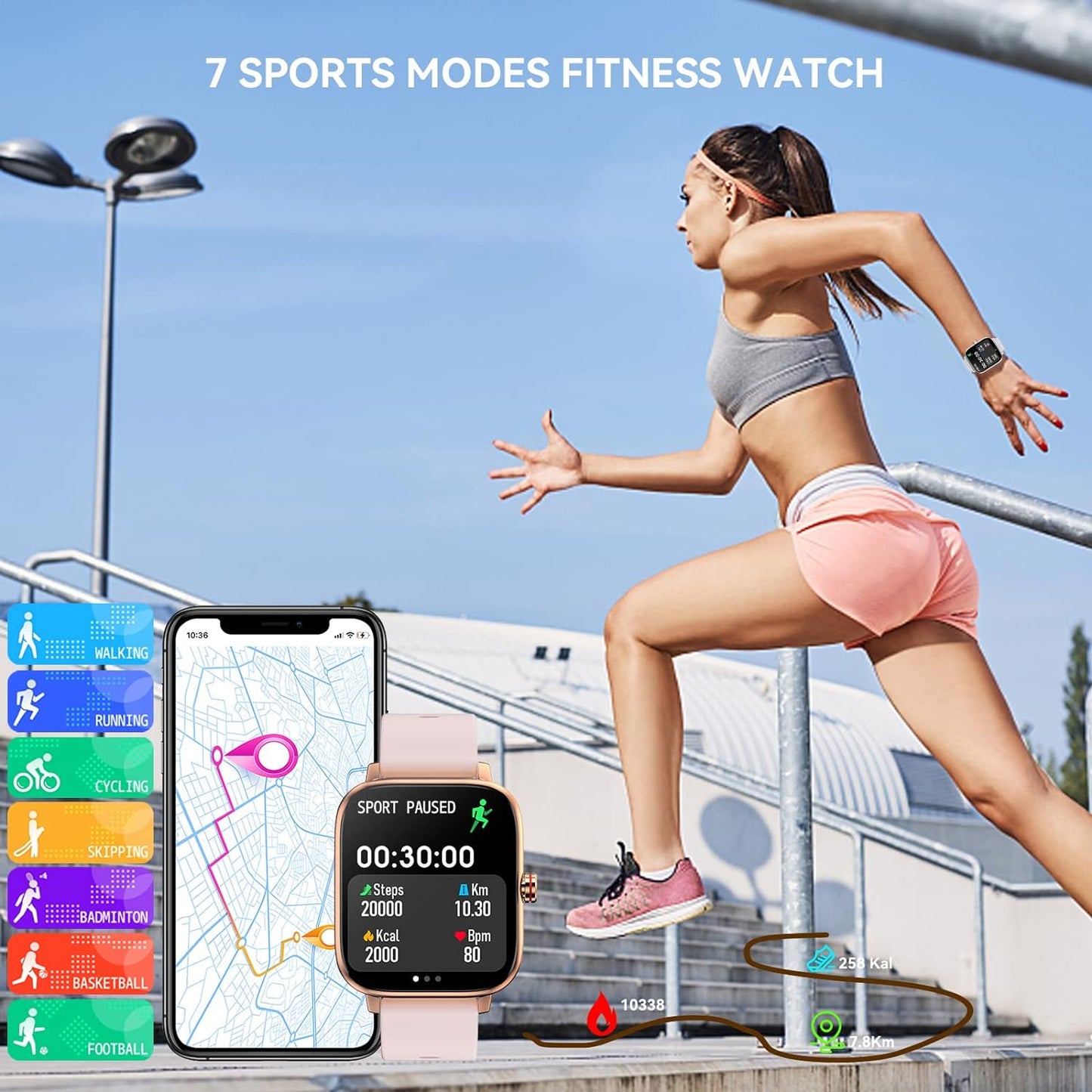 VIPLIVE Smart Watch, 1.7'' Full Touch Answer/Make Call Android Smartwatch for Women & Men Compatible with Android & iOS (Pink)