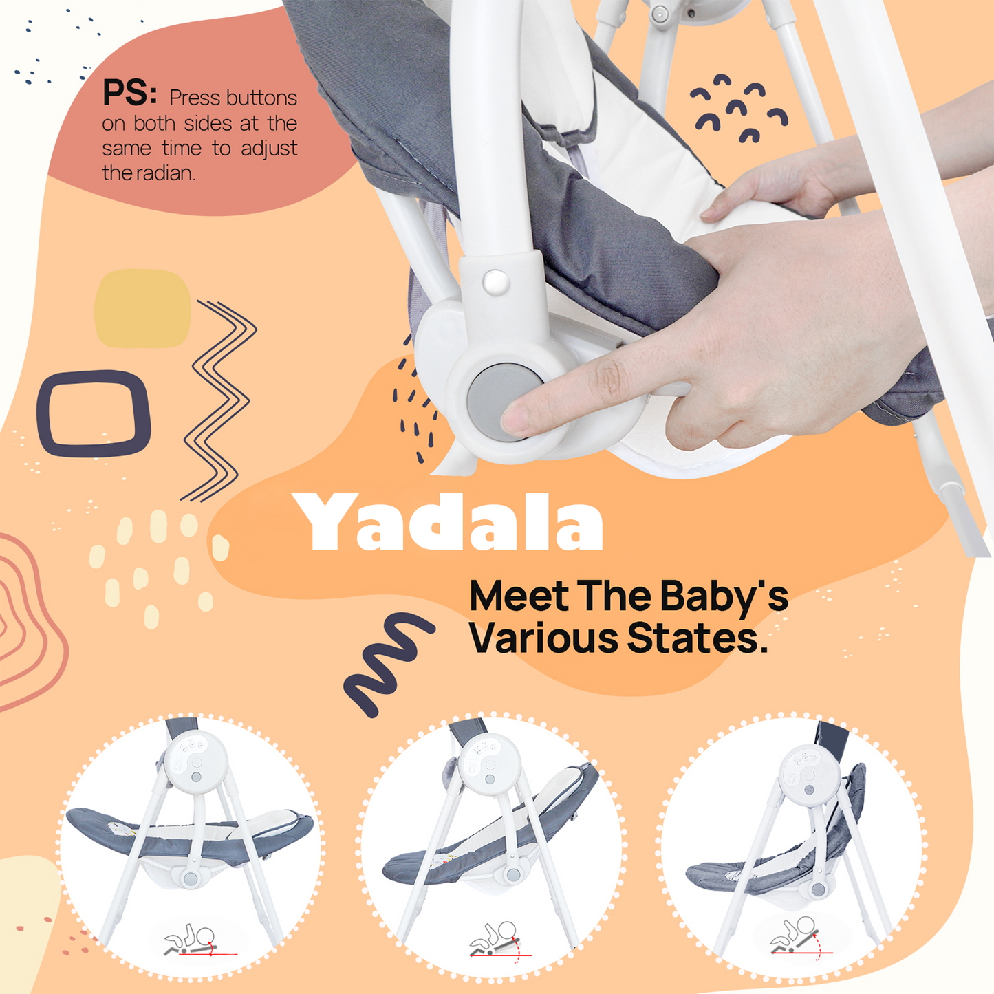 Baby Swing for Infants, 5 Speed Electric Baby Swing, Baby Rocker Adjustable Seat for Newborn & up, Gray