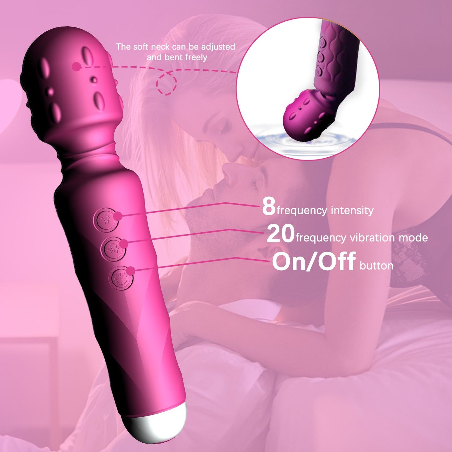 Centerel Vibrators Wand Massager Personal Massager with 8 Speeds 20 Vibration Modes,Rose Red