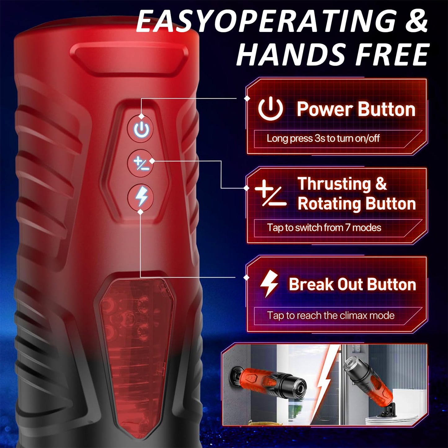 Centerel Automatic Male Masturbator with 7 Thrusting & 7 Rotating Modes Sex Toys for Men, Red