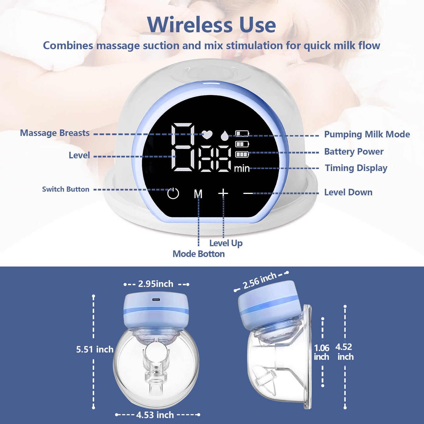 Yadala Electric Breast Pump, Double Wearable Breast Pump, Hands-Free Breast Pumps with 3 Modes, 9 Levels