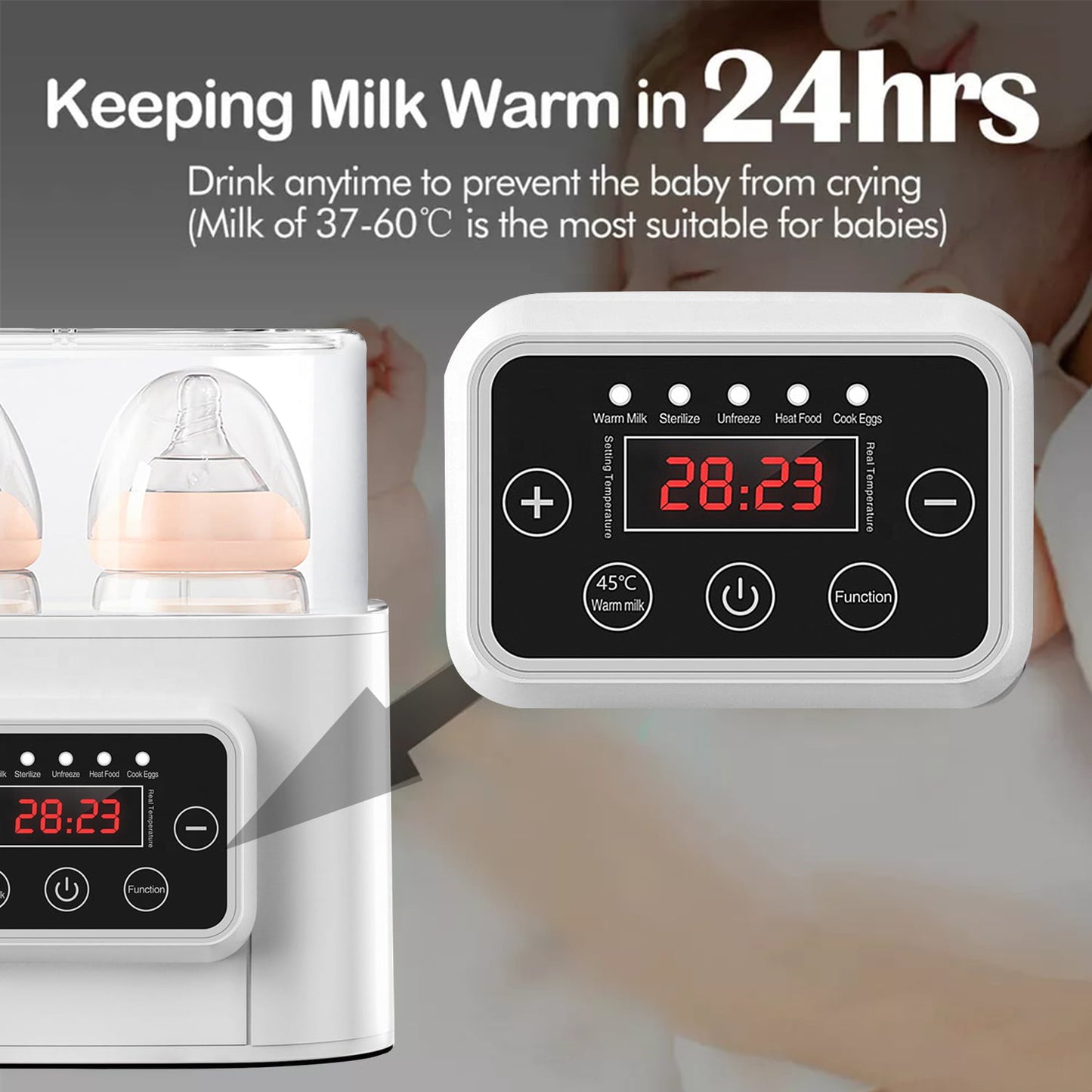 Laverner Baby Bottle Warmer, Bottle Sterilizer, 7-in-1 Fast Bottle Warmer Food Heater&Defrost, Baby Breast Milk Formula Warmer with LCD Display