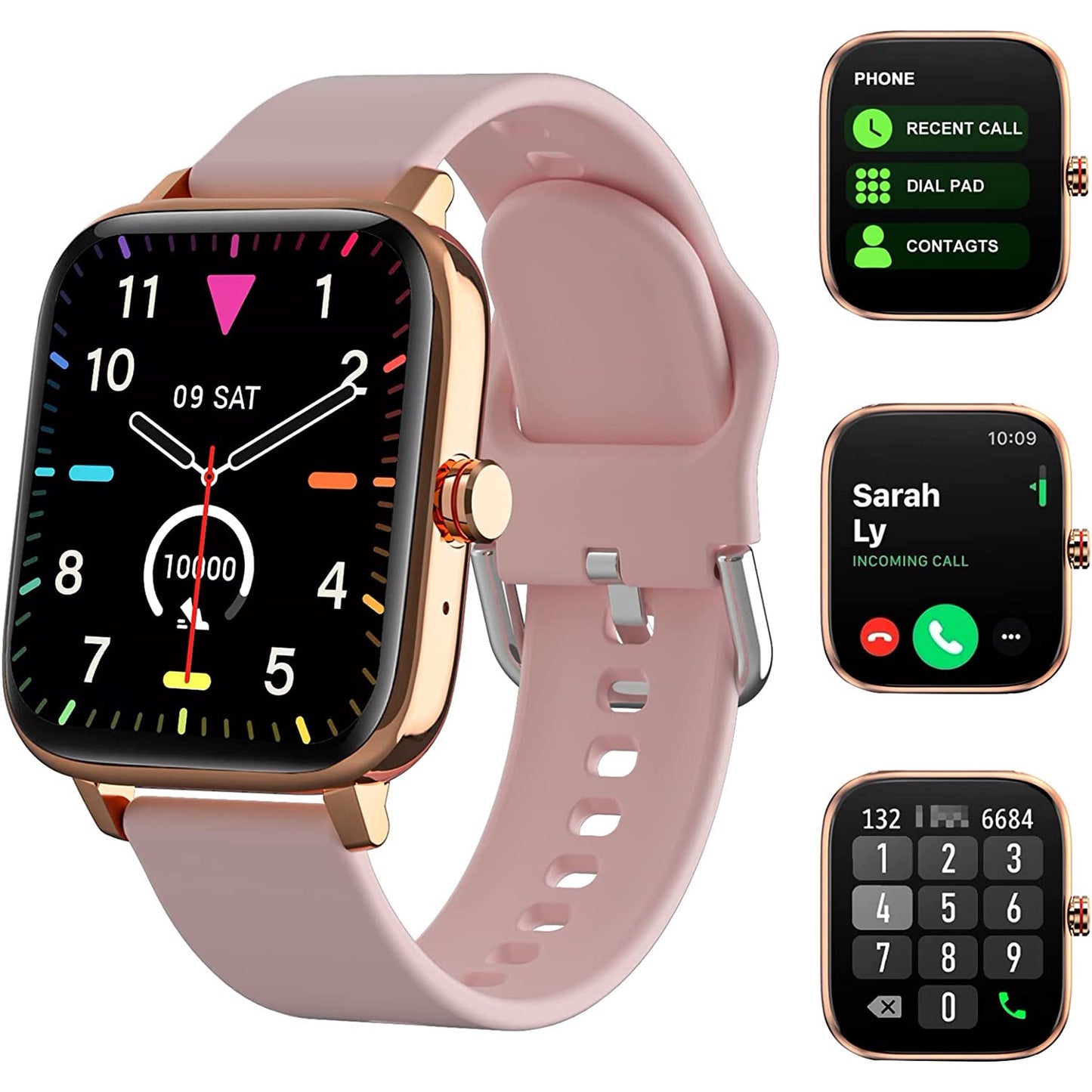 VIPLIVE Smart Watch, 1.7'' Full Touch Answer/Make Call Android Smartwatch for Women & Men Compatible with Android & iOS (Pink)