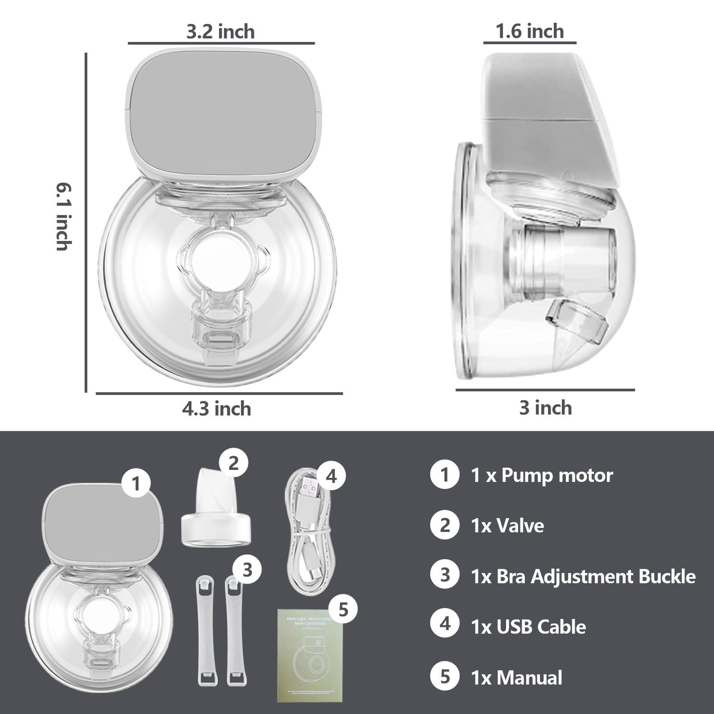 Yadala Wearable Breast Pump, Electric Breast Pump, Protable Hands-Free Breast Pumps with 2 Modes, 5 Levels