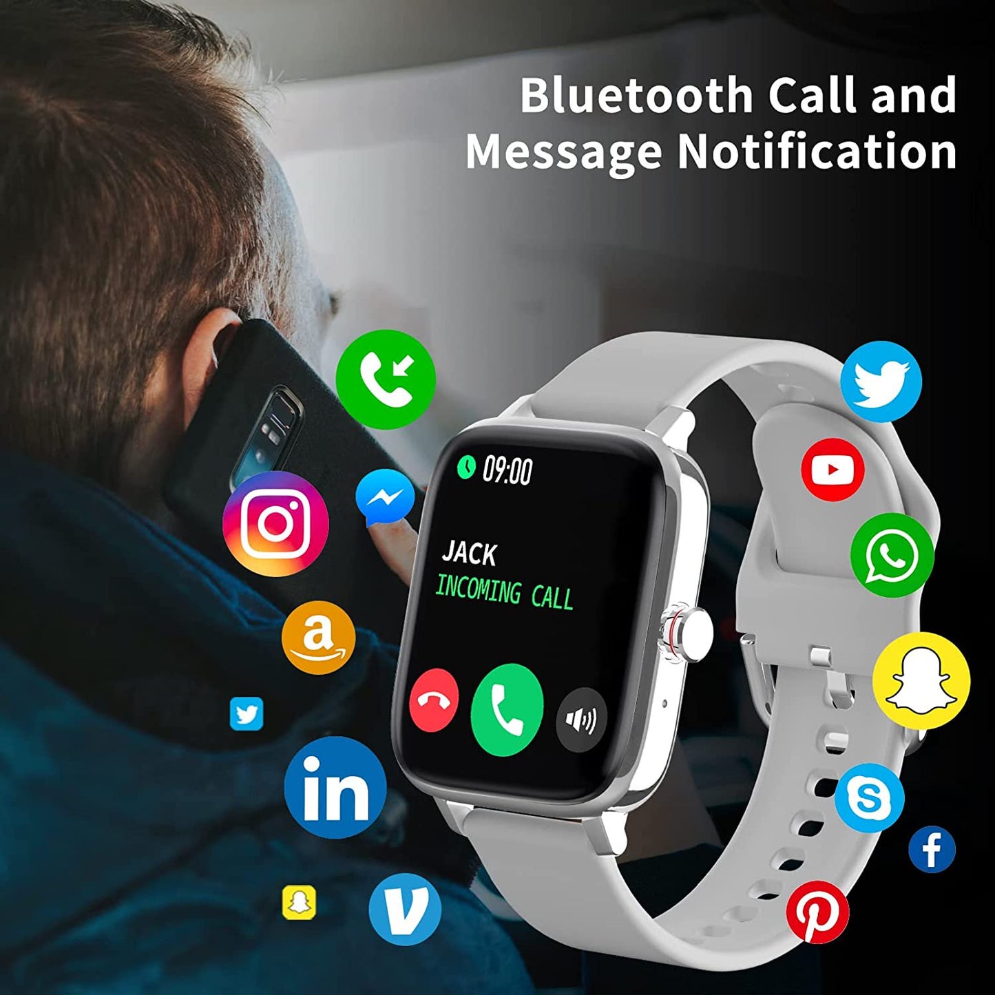 VIPLIVE Smart Watch, 1.7'' Full Touch Answer/Make Call Android Smartwatch for Women & Men Compatible with Android & iOS (Gray)